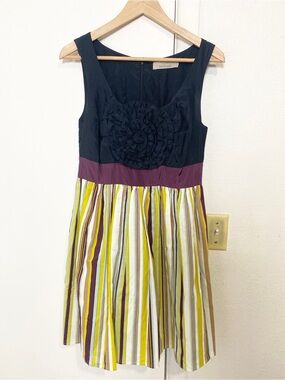 Burlapp Anthropologie Silk Blend Dress Floral Rosette‎ Striped XS Cottagecore